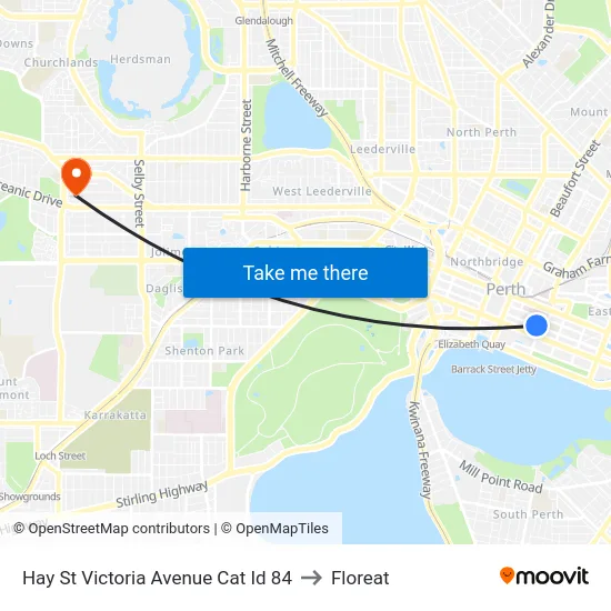 Hay St Victoria Avenue Cat Id 84 to Floreat map