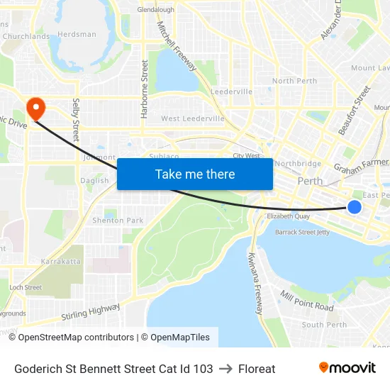 Goderich St Bennett Street Cat Id 103 to Floreat map