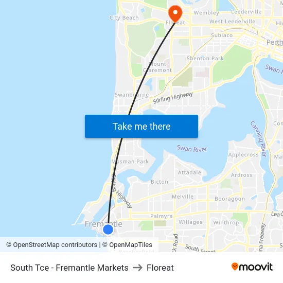 South Tce - Fremantle Markets to Floreat map