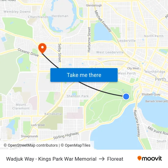 Wadjuk Way - Kings Park War Memorial to Floreat map