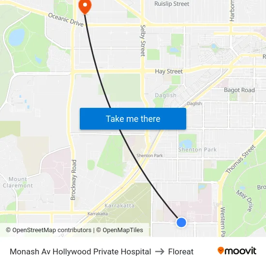Monash Av Hollywood Private Hospital to Floreat map