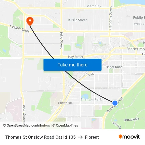 Thomas St Onslow Road Cat Id 135 to Floreat map