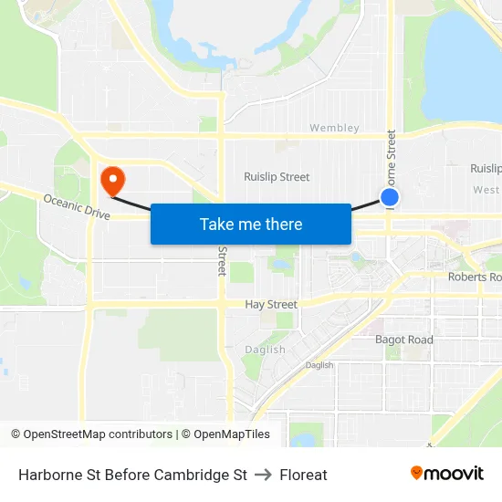Harborne St Before Cambridge St to Floreat map
