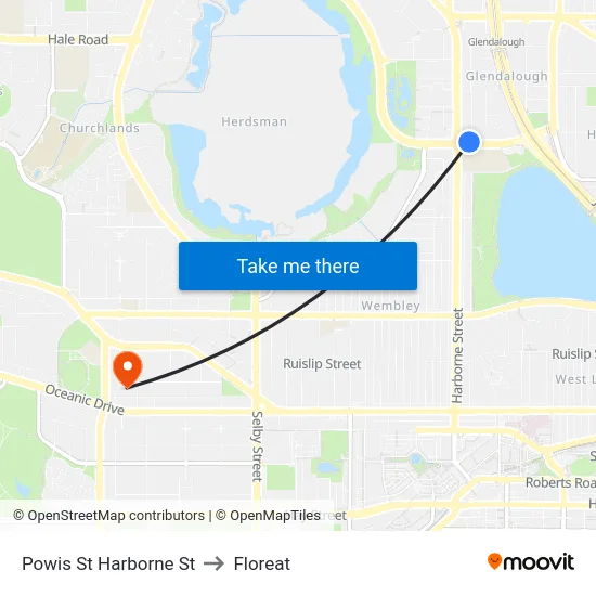 Powis St Harborne St to Floreat map