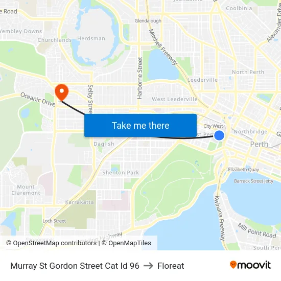 Murray St Gordon Street Cat Id 96 to Floreat map