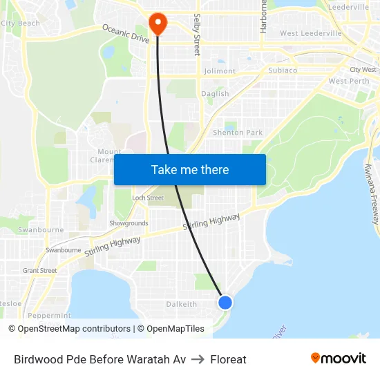 Birdwood Pde Before Waratah Av to Floreat map