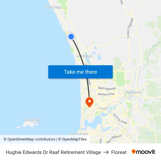 Hughie Edwards Dr Raaf Retirement Village to Floreat map