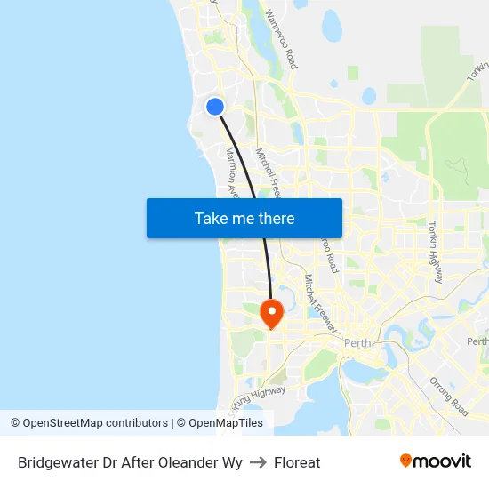 Bridgewater Dr After Oleander Wy to Floreat map