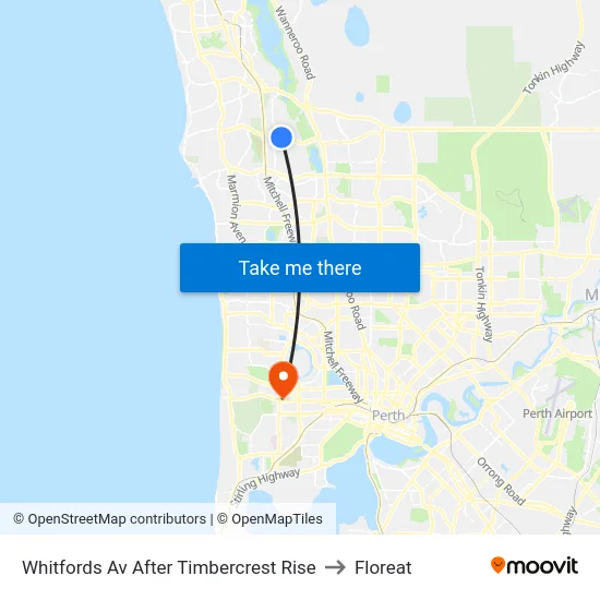 Whitfords Av After Timbercrest Rise to Floreat map