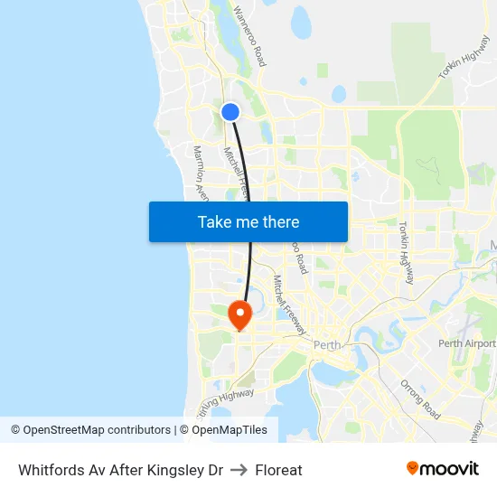 Whitfords Av After Kingsley Dr to Floreat map