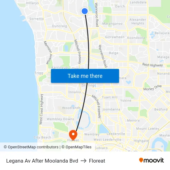 Legana Av After Moolanda Bvd to Floreat map