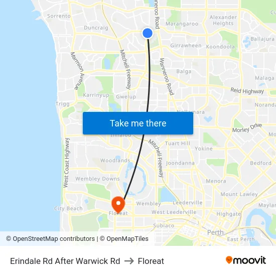 Erindale Rd After Warwick Rd to Floreat map