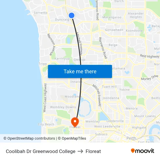 Coolibah Dr Greenwood College to Floreat map
