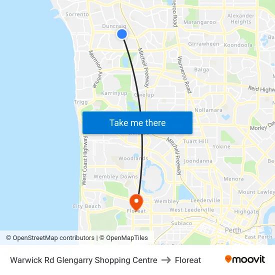 Warwick Rd Glengarry Shopping Centre to Floreat map