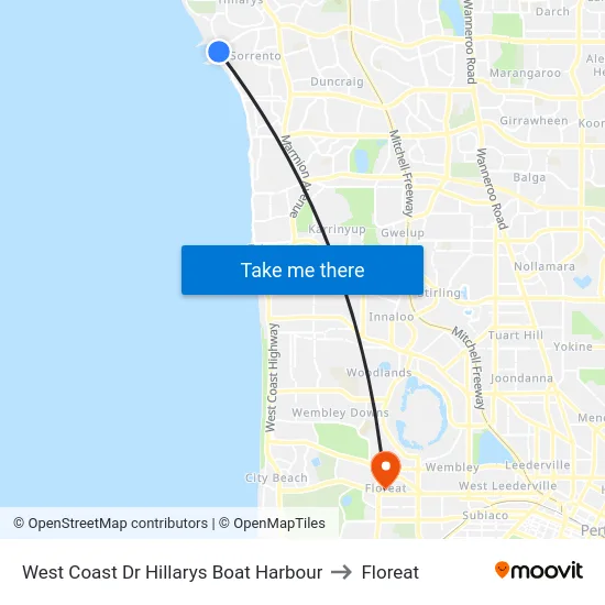 West Coast Dr Hillarys Boat Harbour to Floreat map