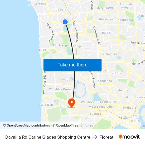 Davallia Rd Carine Glades Shopping Centre to Floreat map