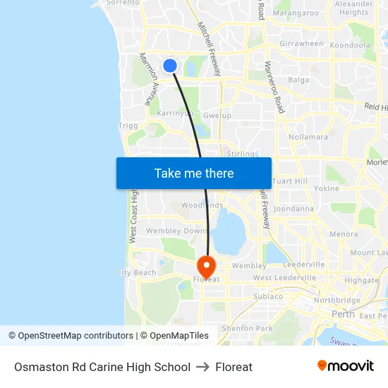 Osmaston Rd Carine High School to Floreat map