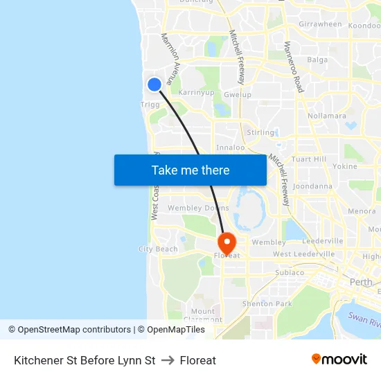 Kitchener St Before Lynn St to Floreat map