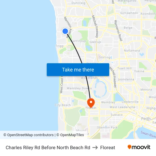 Charles Riley Rd Before North Beach Rd to Floreat map