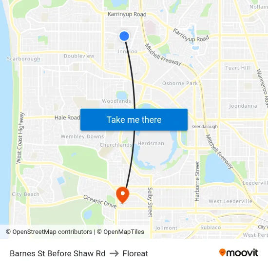 Barnes St Before Shaw Rd to Floreat map