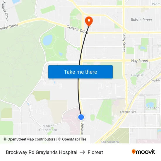 Brockway Rd Graylands Hospital to Floreat map