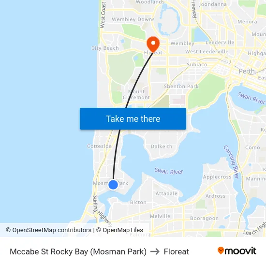 Mccabe St Rocky Bay (Mosman Park) to Floreat map