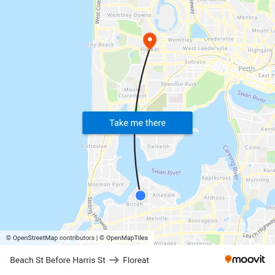 Beach St Before Harris St to Floreat map