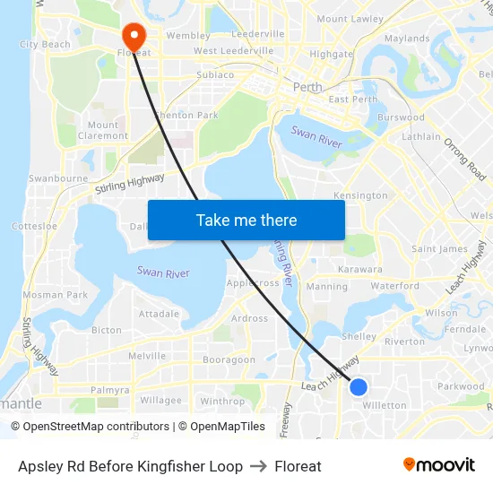 Apsley Rd Before Kingfisher Loop to Floreat map