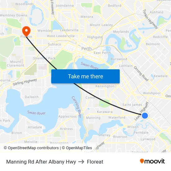 Manning Rd After Albany Hwy to Floreat map