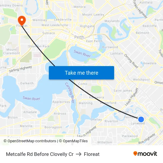 Metcalfe Rd Before Clovelly Cr to Floreat map