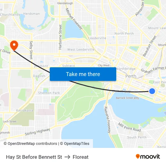 Hay St Before Bennett St to Floreat map