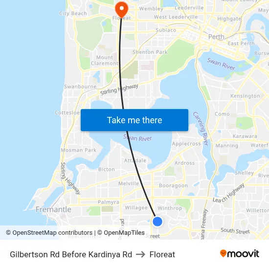 Gilbertson Rd Before Kardinya Rd to Floreat map