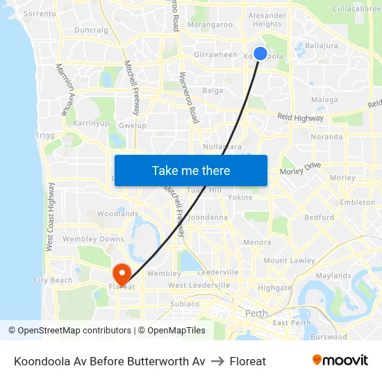 Koondoola Av Before Butterworth Av to Floreat map