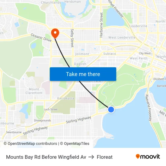Mounts Bay Rd Before Wingfield Av to Floreat map