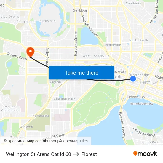 Wellington St Arena Cat Id 60 to Floreat map