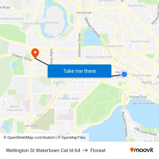 Wellington St Watertown Cat Id 64 to Floreat map