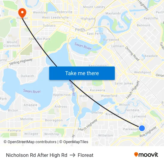 Nicholson Rd After High Rd to Floreat map