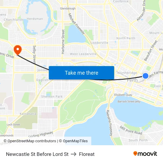Newcastle St Before Lord St to Floreat map