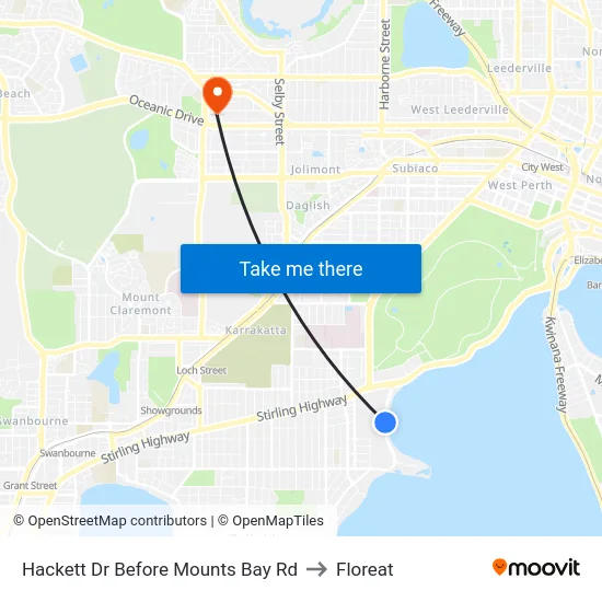 Hackett Dr Before Mounts Bay Rd to Floreat map