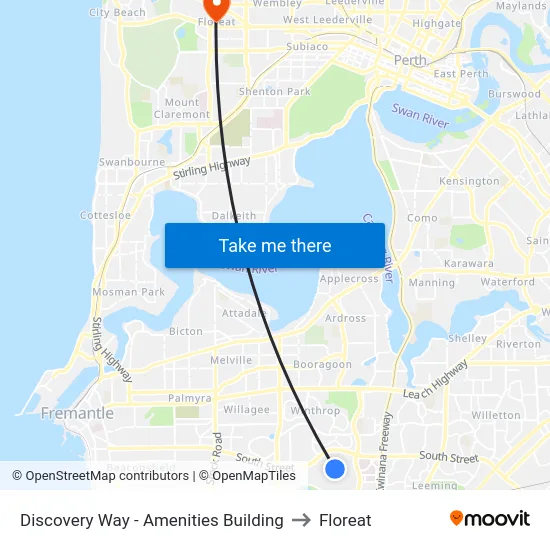 Discovery Way - Amenities Building to Floreat map