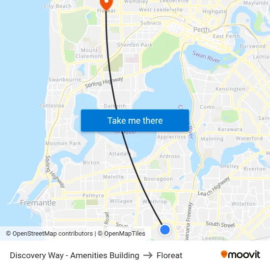 Discovery Way - Amenities Building to Floreat map