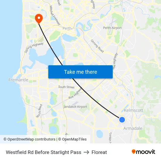 Westfield Rd Before Starlight Pass to Floreat map