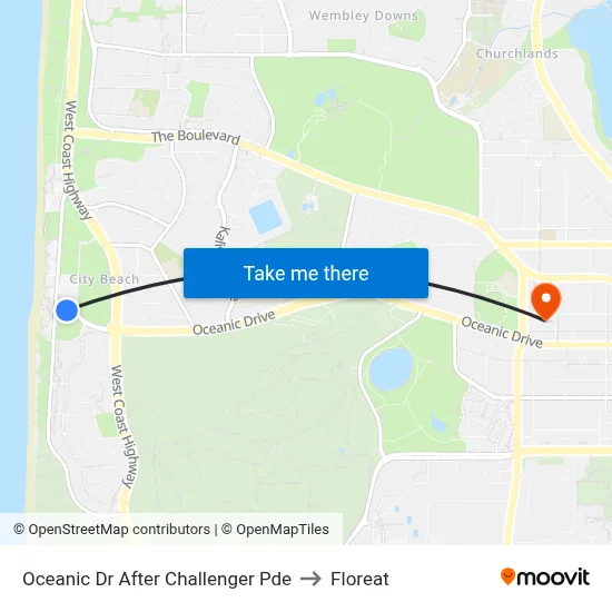 Oceanic Dr After Challenger Pde to Floreat map
