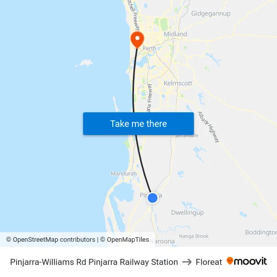 Pinjarra-Williams Rd Pinjarra Railway Station to Floreat map