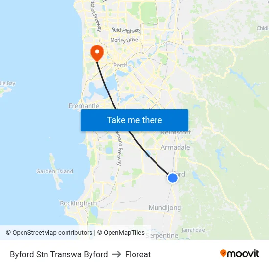 Byford Stn Transwa Byford to Floreat map