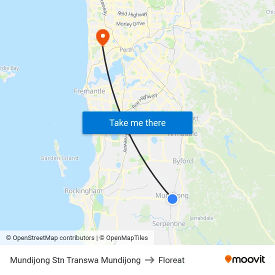Mundijong Stn Transwa Mundijong to Floreat map