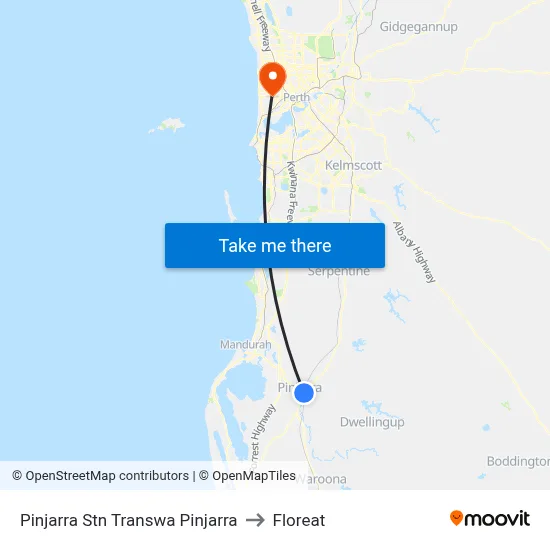 Pinjarra Stn Transwa Pinjarra to Floreat map