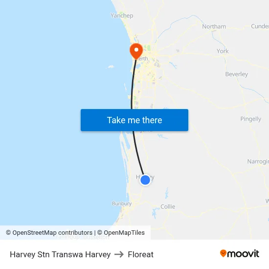 Harvey Stn Transwa Harvey to Floreat map