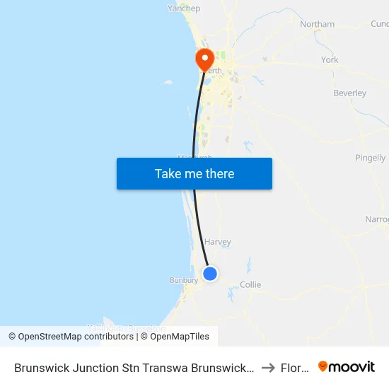 Brunswick Junction Stn Transwa Brunswick Junction to Floreat map