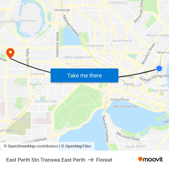 East Perth Stn Transwa East Perth to Floreat map